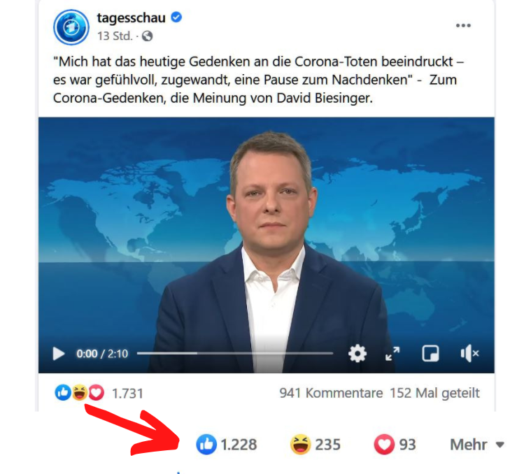 David Biesinger aus der Tagesschau spricht zum Gedenken an die Corona -Toten und 235 Menschen klicken den Lachsmiley