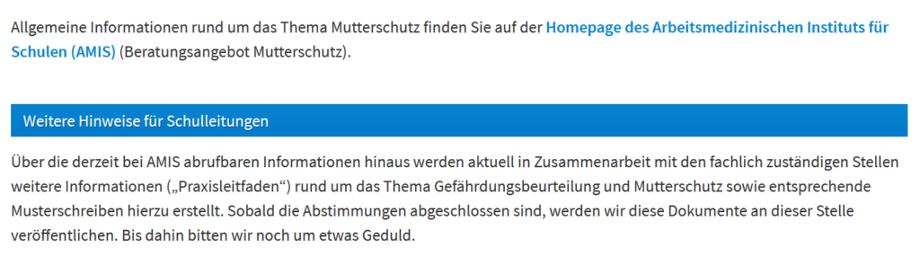Homepage des Kultusminiseriums mit dem Hinweis, dass der Praxisleitfaden derzeit erstellt wird und bald an dieser Stelle abrufbar ist.